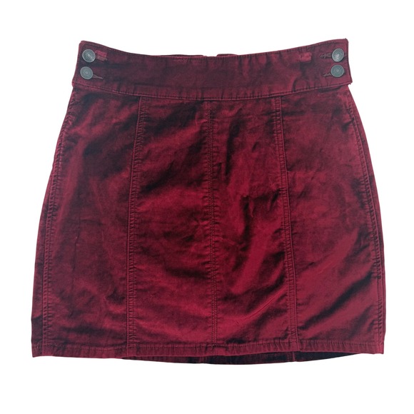 Free People Dresses & Skirts - Free People Burgundy Velvet Mini Skirt Button Side Back Zip W 29 61855-16515125